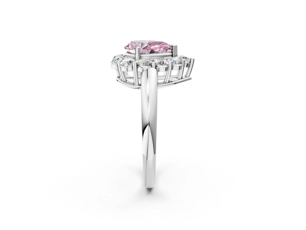 Platinum Fancy Pink Pear  Halo Cluster Diamond Engagement Ring with Prong Setting and Polished Band