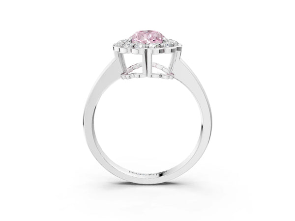 White gold Fancy Pink Pear  Halo Cluster Diamond Engagement Ring with Solitaire Band and Prong Setting
