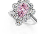 White gold Fancy Pink Pear  Halo Diamond Cluster Engagement Ring with Milgrain Bezel Setting and Solitaire Band_46