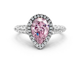 White gold Fancy Pink Pear  Halo Diamond Engagement Ring with Intricate Filigree Band and Four-Prong Setting_54