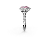 White gold Fancy Pink Pear  Halo Diamond Engagement Ring with Intricate Filigree Band and Four-Prong Setting_56