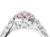 White gold Fancy Pink Pear  Halo Diamond Engagement Ring with Intricate Filigree Band and Four-Prong Setting_58