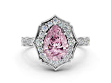 White gold Fancy Pink Pear  Halo Diamond Engagement Ring with Milgrain Band and Four-Prong Setting_88