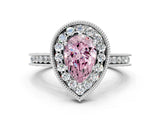 White gold Fancy Pink Pear  Halo Diamond Engagement Ring with Milgrain Pave Band and Four-Prong Setting_135