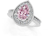 White gold Fancy Pink Pear  Halo Diamond Engagement Ring with Milgrain Pave Band and Four-Prong Setting_136