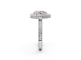 White gold Fancy Pink Pear  Halo Diamond Engagement Ring with Milgrain Pave Band and Four-Prong Setting_137