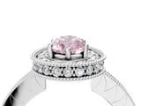 White gold Fancy Pink Pear  Halo Diamond Engagement Ring with Milgrain Pave Band and Four-Prong Setting_139