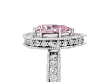 White gold Fancy Pink Pear  Halo Diamond Engagement Ring with Milgrain Pave Band and Four-Prong Setting_140