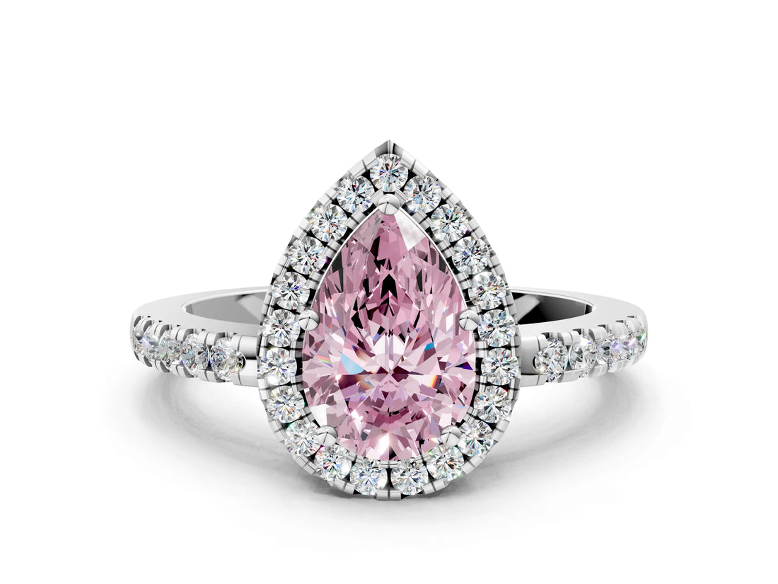 White gold Fancy Pink Pear  Halo Diamond Engagement Ring with Pavé Band and Four-Prong Setting_99
