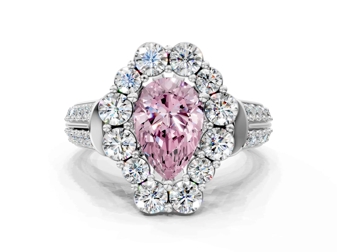 White gold Fancy Pink Pear  Halo Diamond Engagement Ring with Split Shank and Prong Setting_66
