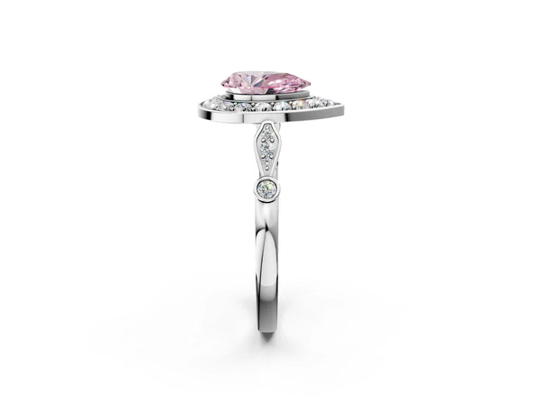 White gold Fancy Pink Pear  Halo Diamond Engagement Ring with Twisted Band and Four-Prong Setting