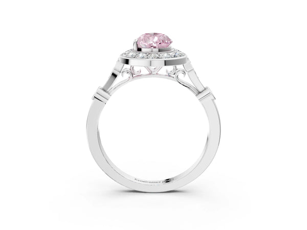 White gold Fancy Pink Pear  Halo Diamond Engagement Ring with Twisted Band and Four-Prong Setting