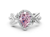 White gold Fancy Pink Pear  Halo Diamond Floral Band with Four-Prong Setting_55