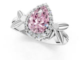 White gold Fancy Pink Pear  Halo Diamond Floral Band with Four-Prong Setting_56