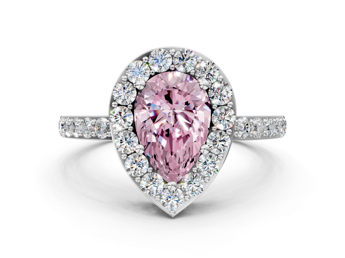 White gold Fancy Pink Pear  Halo Diamond Pavé Band Ring with Prong Setting_20