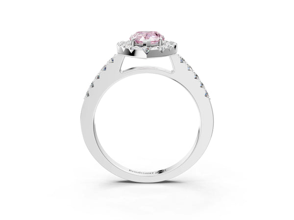 White gold Fancy Pink Pear  Halo Diamond Pavé Solitaire Ring