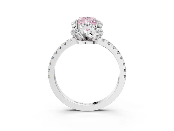 Platinum Pear-Shaped Petal Cutout Halo Engagement Ring Setting for Fancy Pink Center
