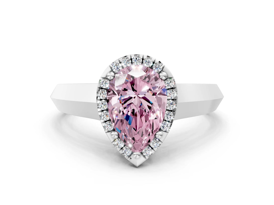 White gold Fancy Pink Pear  Halo Diamond Ring with Cathedral Band and Four-Prong Setting_49