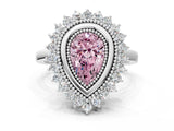 White gold Fancy Pink Pear  Halo Diamond Ring with Milgrain Edge and Round Prong Setting_38