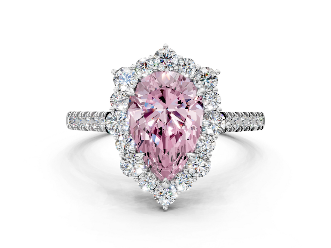 White gold Fancy Pink Pear  Halo Diamond Ring with Pavé Band and Prong Setting_20