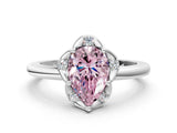 White gold Fancy Pink Pear  Halo Diamond Ring with Round Cluster Setting, Solitaire Band, and Four-Prong Setting_85