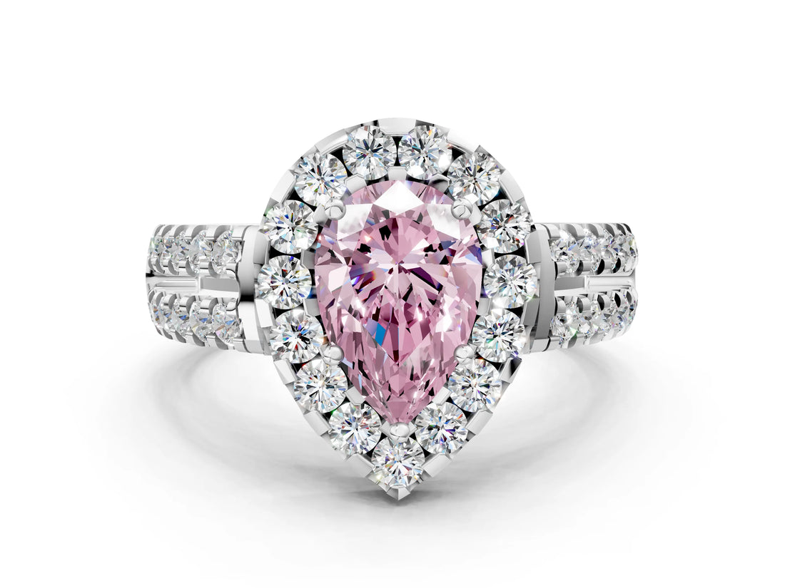 White gold Fancy Pink Pear  Halo Diamond Split Shank Engagement Ring with Prong Setting_75