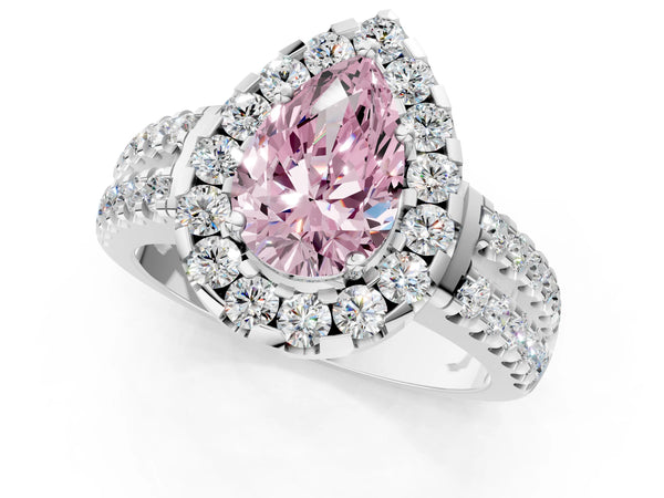 Platinum Fancy Pink Pear  Halo Diamond Split Shank Engagement Ring with Prong Setting