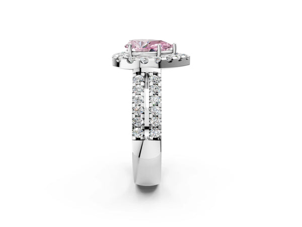 Platinum Fancy Pink Pear  Halo Diamond Split Shank Engagement Ring with Prong Setting