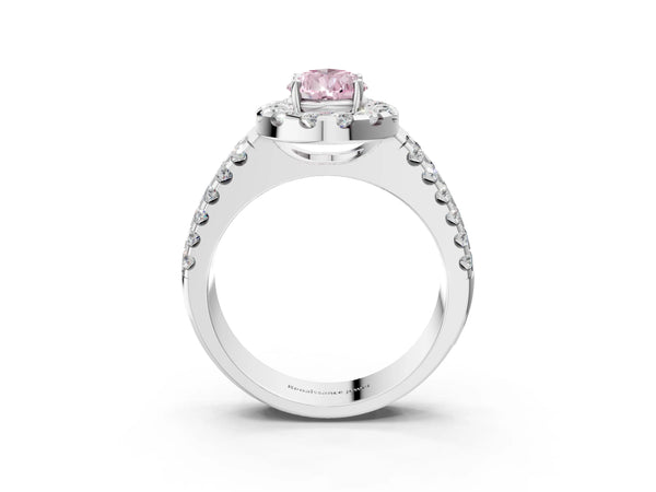 Platinum Fancy Pink Pear  Halo Diamond Split Shank Engagement Ring with Prong Setting
