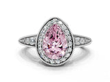 White gold Fancy Pink Pear  Halo Diamond Split Shank Ring with Milgrain Detail_49