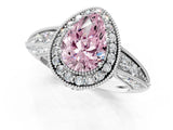 White gold Fancy Pink Pear  Halo Diamond Split Shank Ring with Milgrain Detail_50