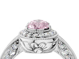 White gold Fancy Pink Pear  Halo Diamond Split Shank Ring with Milgrain Detail_53