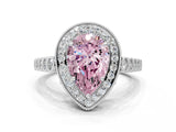 White gold Fancy Pink Pear  Halo Milgrain Solitaire with Bezel Set Side Stones and Pave Band_32