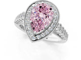 White gold Fancy Pink Pear  Halo Milgrain Solitaire with Bezel Set Side Stones and Pave Band_33