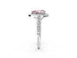 White gold Fancy Pink Pear  Halo Milgrain Solitaire with Bezel Set Side Stones and Pave Band_34