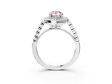 White gold Fancy Pink Pear  Halo Milgrain Solitaire with Bezel Set Side Stones and Pave Band_35
