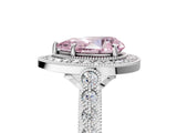 White gold Fancy Pink Pear  Halo Milgrain Solitaire with Bezel Set Side Stones and Pave Band_37