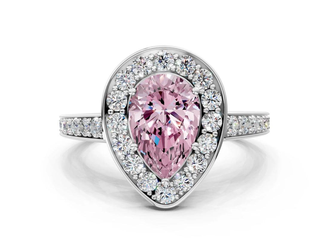 White gold Fancy Pink Pear  Halo Pavé Diamond Engagement Ring with Bezel Setting_43
