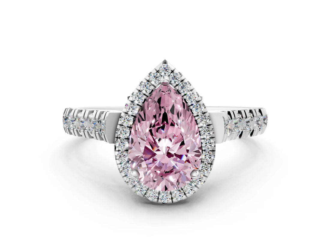 White gold Fancy Pink Pear  Halo Pavé Diamond Engagement Ring with Four-Prong Setting_26