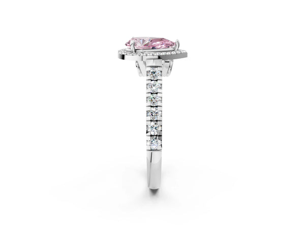 White gold Fancy Pink Pear  Halo Pavé Diamond Engagement Ring with Four-Prong Setting