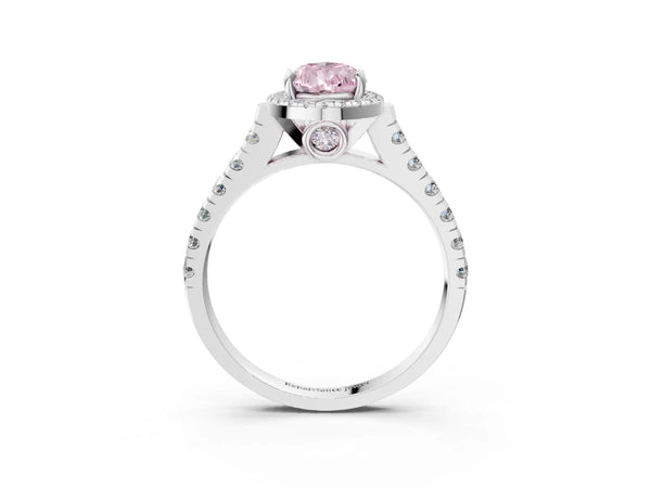 White gold Fancy Pink Pear  Halo Pavé Diamond Engagement Ring with Four-Prong Setting