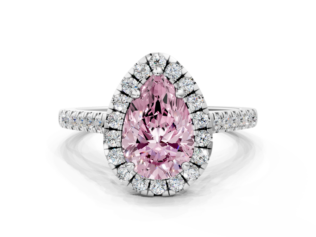 White gold Fancy Pink Pear  Halo Pavé Diamond Engagement Ring with Four-Prong Setting_3
