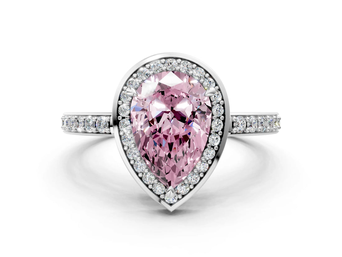 White gold Fancy Pink Pear  Halo Pave Band Solitaire Ring with Prong Setting_64