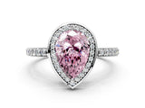 White gold Fancy Pink Pear  Halo Pave Band Solitaire Ring with Prong Setting_66