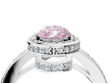 White gold Fancy Pink Pear  Halo Pave Band Solitaire Ring with Prong Setting_70