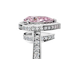 White gold Fancy Pink Pear  Halo Pave Band Solitaire Ring with Prong Setting_71