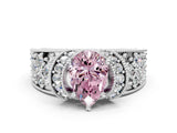 White gold Fancy Pink Pear  Halo Pave Diamond Engagement Ring with Milgrain Detailing_49