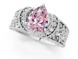 White gold Fancy Pink Pear  Halo Pave Diamond Engagement Ring with Milgrain Detailing_49
