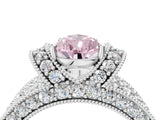 White gold Fancy Pink Pear  Halo Pave Diamond Engagement Ring with Milgrain Detailing_53