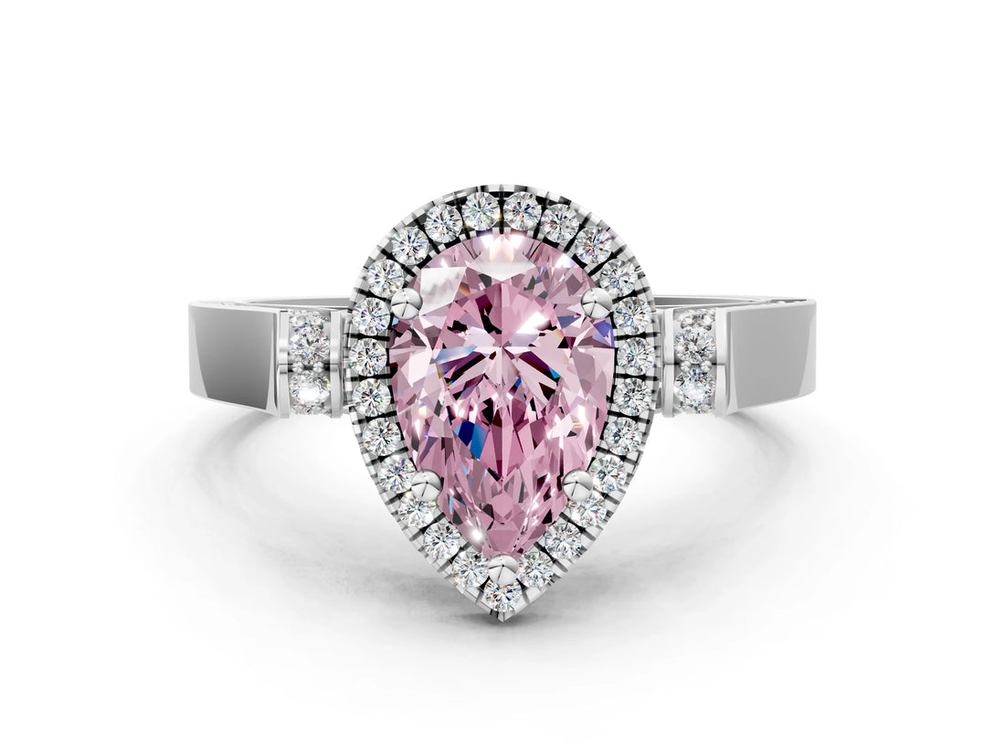 White gold Fancy Pink Pear  Halo Pave Split Shank Prong Setting Ring_63